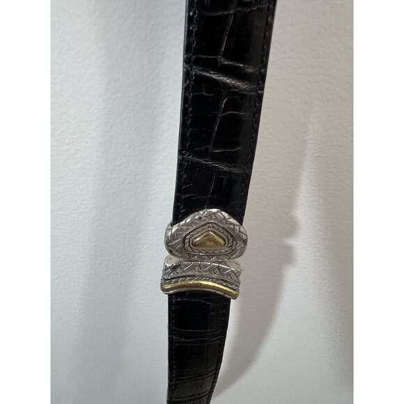 Brighton Women's Reversible Leather Croc Belt Size S 28 Black Brown Brass Silver - Picture 5 of 8